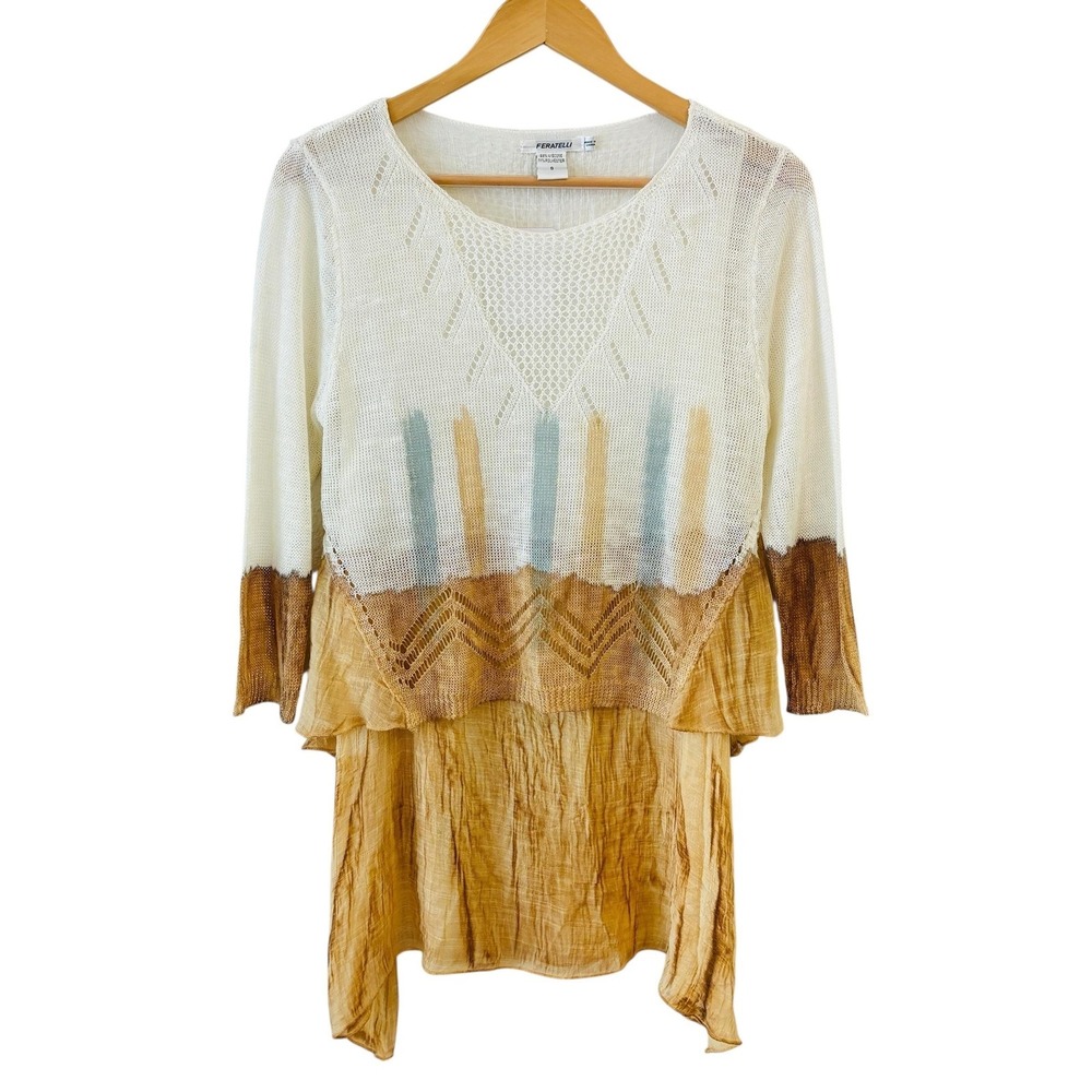 Feratelli Womens Boho Layered Knit Sweater Top Size S Ombre Dip Dye Lagenlook‎